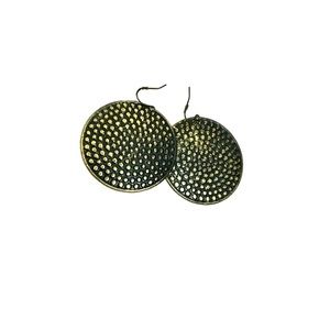 Brass and black dotted circle earrings